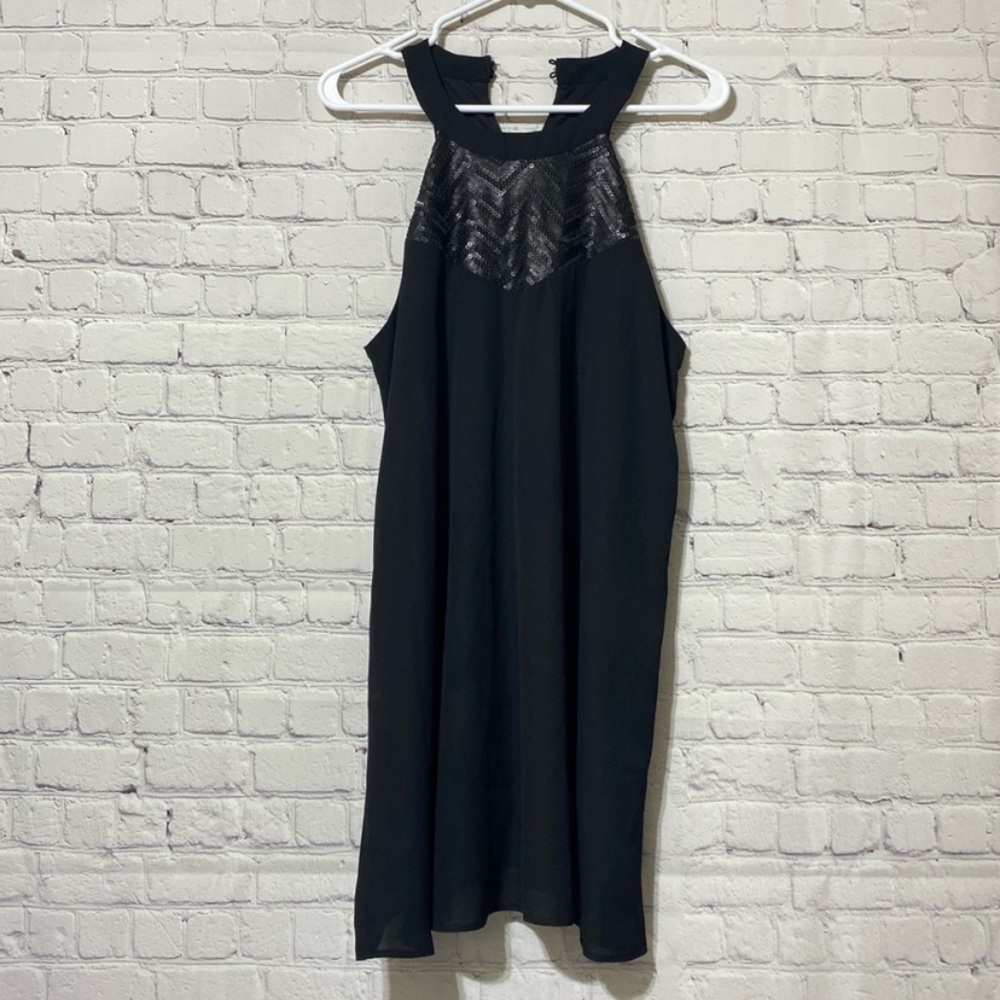 Ethereal Black Sequin Embellished Halter Midi Dress